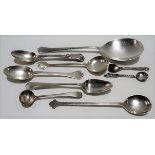 Nine various hallmarked silver spoons including a large serving spoon, weight 7.50oz approx (9)