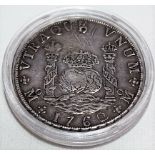 1762 Charles III Mexico eight reals silver coin, weight 26.9g.