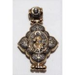 Good Russian silver gilt icon pendant of lobed lozenge shape and with a threaded pin which removes