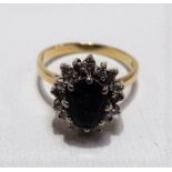 18ct hallmarked gold diamond and sapphire cluster ring, weight 5.3g approx