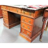 Victorian oak twin pedestal desk, the top with later Rexine inset and moulded edge over an