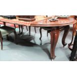 Victorian mahogany D-end extending dining table, the moulded top with two extra leaves and raised on
