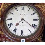 Oak case single fusee dial clock, the 11.5in painted dial with Roman Numerals and signed JN HALL &