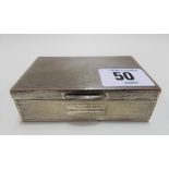 Modern silver small rectangular engine turned cigarette box, the front with engraved dedication,