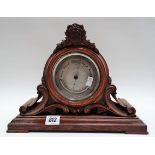 Victorian aneroid mantel barometer thermometer within foliate carved oak case, the 4in silvered dial
