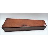 19th Century oak violin case with brass foliate scroll key escutcheon, lock and key, the interior