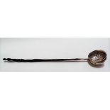 Georgian silver punch ladle with foliate embossed bowl inset with a George II sixpence, with