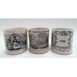 Three 19th Century blue transfer printed nursery mugs, two inscribed 'A Present for a Good Girl' and