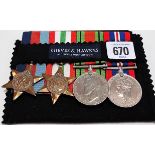Set of four WWII British medals, including 1939-1945 Star, the Italy Star, Defence Medal and War