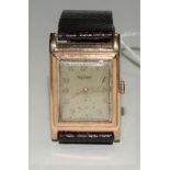 9ct gold Rotary rectangular gentlemen's manual wind wristwatch, the 16mm silvered dial with gilt