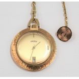 14ct gold case Roamer slim dress pocket watch with crown wind, the gilt dial with three baton