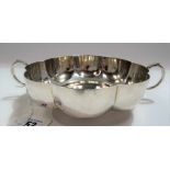 Victorian silver twin handled strawberry dish with lobed sides, maker WC JL, London 1895, diameter