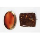 Two gold mounted agate set large brooches