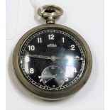 WWII German Military Land Forces nickel cased pocket watch by Arsa, with black face & subsidiary