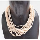 Blister pearl multi-strand necklace with 9ct gold clasp, length 35cm.