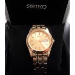 Seiko gold plated quartz bracelet wristwatch with day-date aperture, with original box &