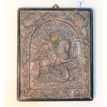 Modern 950 white metal Greek Byzantine reproduction icon, the metal stamped silver 950, 25.5cm x