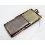 Unusual Edwardian silver fob two-section stamp box, each side with a sliding front, one side with