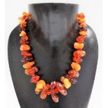 Amber irregular shaped bead necklace, weight 70g