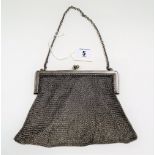 George V silver mesh purse on suspension chain, maker A&JZ, Birmingham 1915, weight 6.70oz approx.