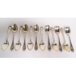 Victorian silver set of twelve teaspoons, C scroll and thread cast, maker Richard Martin &
