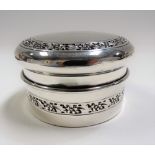 Edwardian silver circular trinket box with foliate band decoration, maker Arthur & John Zimmerman,