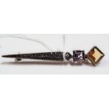 925 silver marcasite & stone set pin brooch, length 8cm