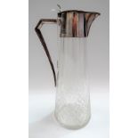 Silver plate mounted cut glass Art Deco jug by William Hutton & Sons, Sheffield of plain form with