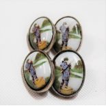 Pair of 925 silver & enamel angler's cufflinks, each oval set with a coloured enamel painted with