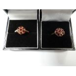 Two 9ct gold cluster rings, one with rubies, the other garnets, weight 4.9g approx
