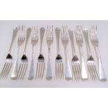 George VI silver set of twelve Old English pattern dessert forks, maker R&B, Sheffield 1943,