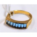 18ct gold aquamarine eight stone ring, continental marks, weight 2g approx.
