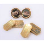 Pair of Victorian rose gold plated bar cufflinks inset with a miniature photographic portrait;