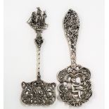 Victorian pierced silver spoon with figurative decorative bowl, Birmingham 1891; together with