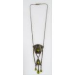 Metal and yellow stone set German pendant necklace in the style of Theodor Fahrner, length 37.5cm.