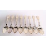 Victorian silver set of eight fiddle pattern tablespoons, maker John Stone, Exeter 1856, weight 13.