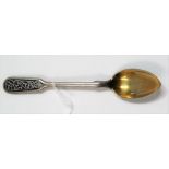 A Russian silver niello teaspoon, stamped marks, length 13.5cm, weight 25g approx.