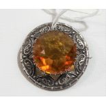 Modern Scottish silver large citrine set circular brooch, maker RA, Glasgow 1954, diameter 40mm