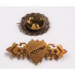 9ct gold 'Mizpah' bar brooch; together with a yellow metal mounted citrine set brooch, weight