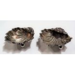 Edwardian silver pair of scallop shell salts, maker T & RG, Chester 1903, weight 14.9g approx.