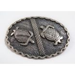 Australian silver Aboriginal design oval brooch cast with two stylised tortoise, the back stamped