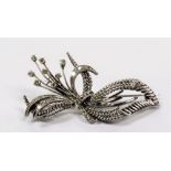 18ct white gold and diamond floral spray openwork brooch by Mappin & Webb, set with thirty diamonds,