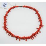 Branch coral & bead necklace with yellow metal clasp, length 47.5cm