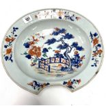 A Chinese export Imari verte barber's bowl, the bowl underglaze decorated and painted with a pine