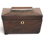 Small 19th Century rosewood sarcophagus form two section tea caddy, width 20cm.