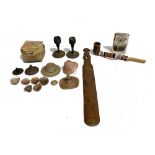 Miscellaneous items, to include a bamboo page turner, a Native American beaded pipe, a military hand
