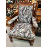 Victorian mahogany framed upholstered gentlemen's armchair.