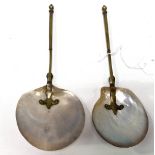 A pair of 19th century brass handled mother of pearl shell salad servers.