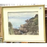 W.B. WILLATS Cornish Coastline Watercolour Signed 33.5 x 44.5cm