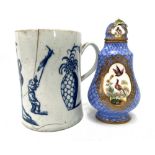 Worcester blue and white tankard printed with a Chinese lady and figures (af); together with an